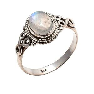 925 sterling silver oval moonstone ring size 8
